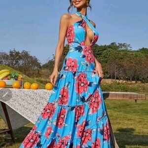 MULTICOLOR BOHO TIERED MAXI DRESS